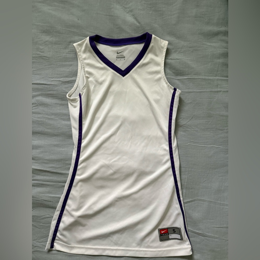 Nike Women's White and Purple V-Neck tennis dress